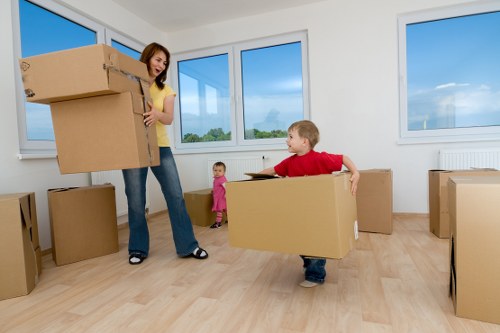 Fragile household items prepared for moving day in Finchley